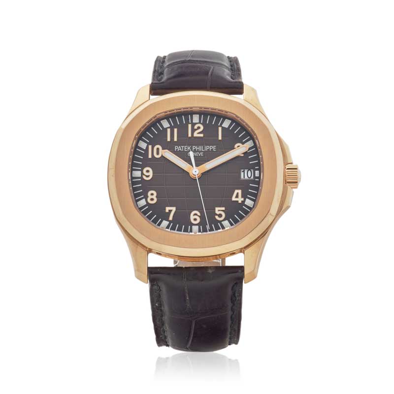 Amura,AmuraWorld,AmuraYachts, Patek Philippe Aquanaut de oro rosa de 18 quilates con calendario automático, Estimado 60,000-90,000 dólares.