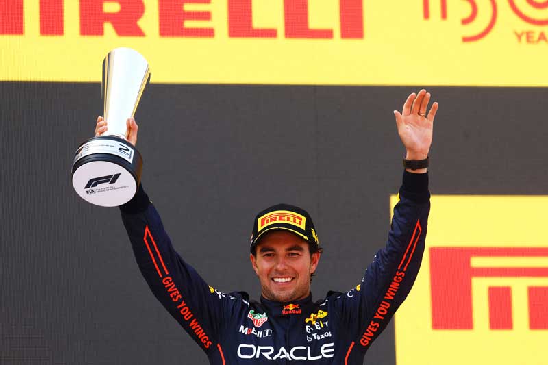 Amura,AmuraWorld,AmuraYachts, Sergio <em>Checo</em> Pérez celebra su tercer segundo puesto de la temporada de Fórmula 1.