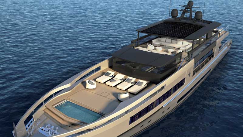 Amura,AmuraWorld,AmuraYachts, El UP40-Crossover presenta dos cubiertas principales conectadas por una intermedia.