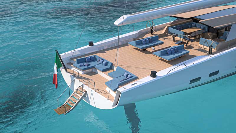 Amura,AmuraWorld,AmuraYachts, El acceso al mar resulta cómodo, bajo el concepto “terraza sobre el mar” del wallywind130.