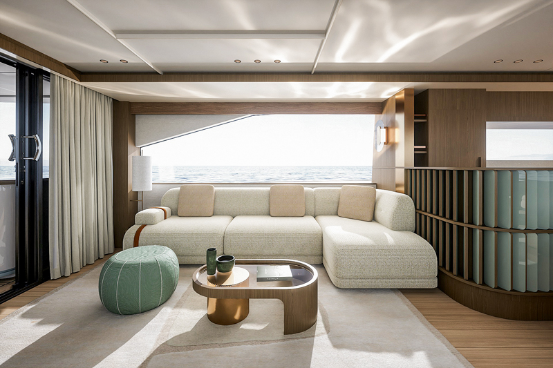 Amura,AmuraWorld,AmuraYachts, El Fly 72 significó el debut de Fabio Fantolini en el diseño interior de yates.