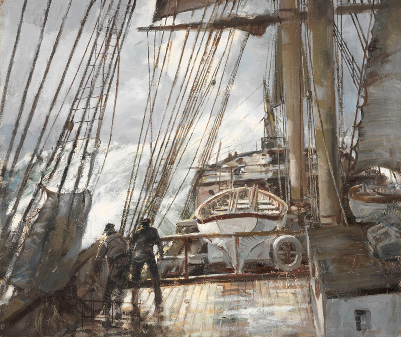 Amura,AmuraWorld,AmuraYachts, Montague Dawson (GB, 1890-1973). <em>Viejos tiempos</em>.