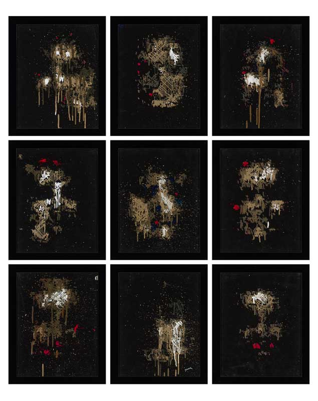 Amura,AmuraWorld,AmuraYachts, Pindar Van Arman (n. 1974), <em><i>Emerging Faces (Rostros emergentes),</i></em> 2017. Acrílico sobre lienzo. Cada una: 27.9 x 35.6 cm; total: 93.9 x 116.8 cm.