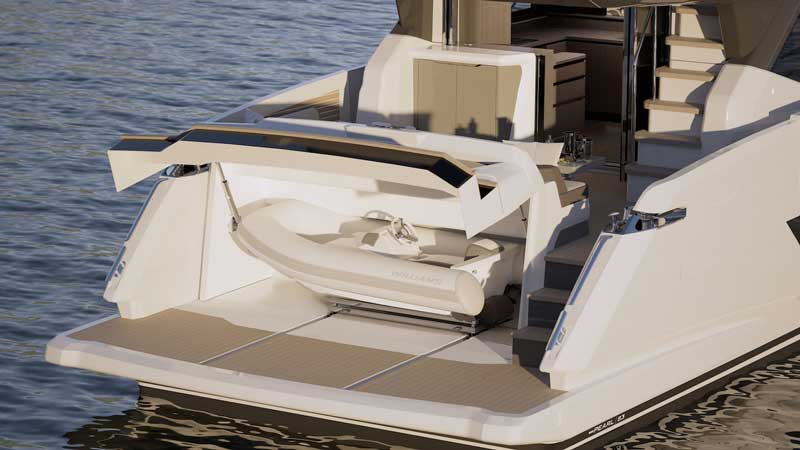 Amura,AmuraWorld,AmuraYachts, El Pearl 63 tiene espacio para un tender Williams 285.