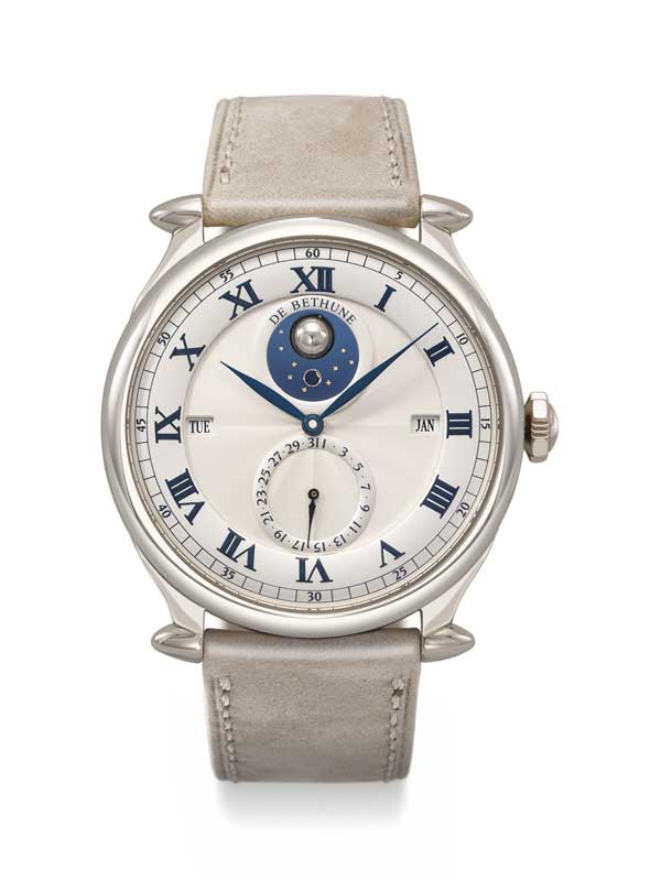 Amura,AmuraWorld,AmuraYachts, Reloj de oro blanco de 18 quilates con calendario perpetuo, fases lunares esféricas tridimensionales e indicación de año bisiesto.