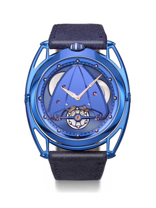 Amura,AmuraWorld,AmuraYachts, Reloj ligero de titanio azulado pulido a espejo, edición limitada, con reserva de marcha y asas flotantes.