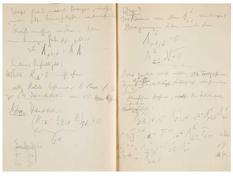 Amura,AmuraWorld,AmuraYachts, Notas de la conferencia autógrafa de Jehle sobre la <em>Neue Feldtheorie</em> (Nueva teoría de campos) de Einstein.