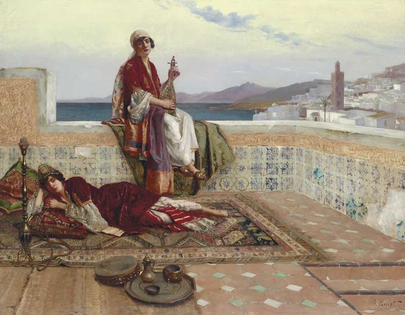 Amura,AmuraWorld,AmuraYachts, Rudolph Ernst (austriaco, 1854-1932), <em><i>En la terraza</i></em>, <em><i>Tánger</i></em>. Óleo sobre tabla. 71.8×92.1 cm. Vendido por 577,250 libras.