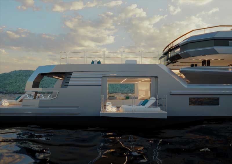 Amura,AmuraWorld,AmuraYachts, Las terrazas abatibles permiten disfrutar el paisaje.