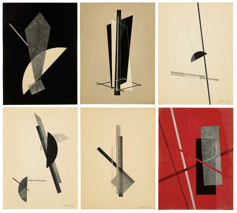 Amura,AmuraWorld,AmuraYachts, László Moholy-Nagy (1895–1946), <em><i>Konstruktionen - 6. Kestnermappe,</i></em> 1923. Juego completo de seis litografías (una a color) sobre papel liso verjurado. Hoja más grande: 603×441 mm.