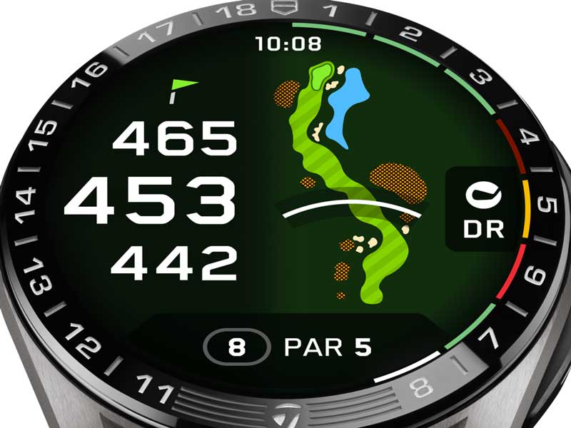 Amura,AmuraWorld,AmuraYachts, Toda la información requerida en el campo de golf se encuentra en el TAG Heuer Connected Calibre E5 × TaylorMade Edition.