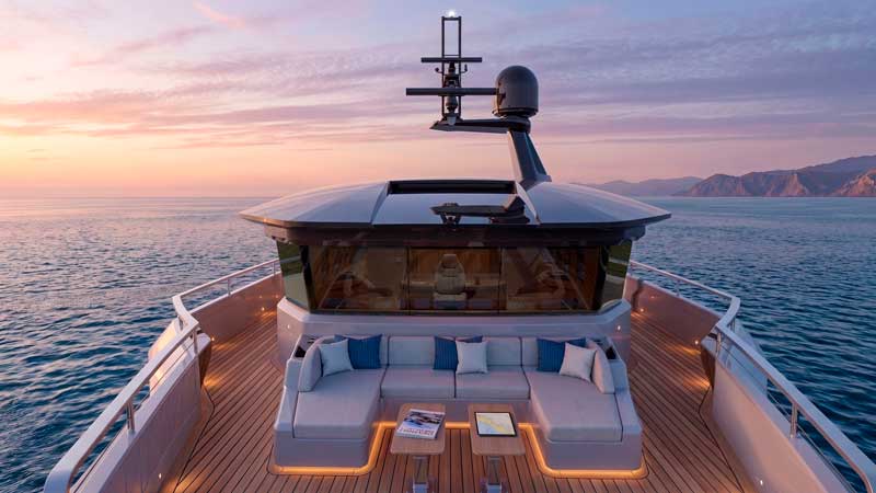 Amura,AmuraWorld,AmuraYachts, The helm station of the Antonini Navi XPD95 is inspired by the bridges of ocean-going tugboats.
