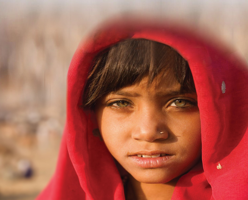 Face of a girl from Piplantri, the Rajasthan village where 111 trees are planted for every woman born there. 