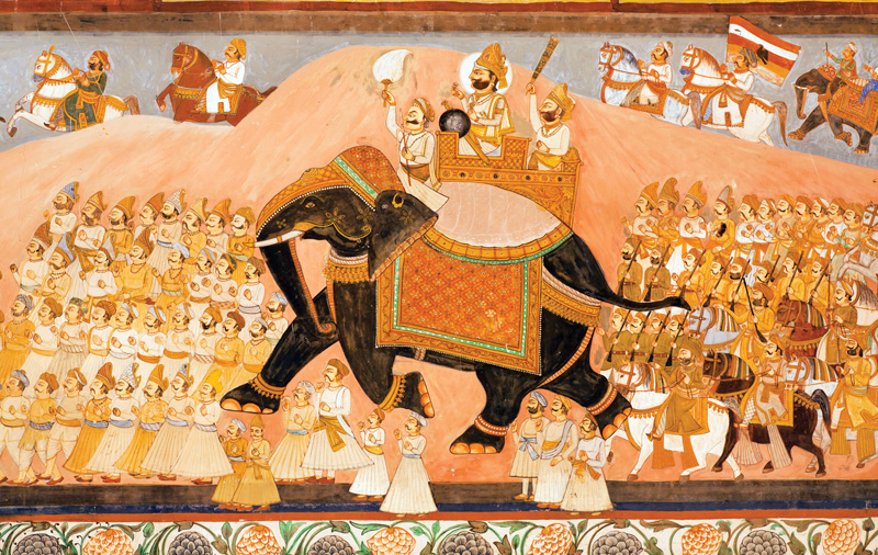 The paintings and details of each palace in Rajasthan extend the style and colors bow of each city.
