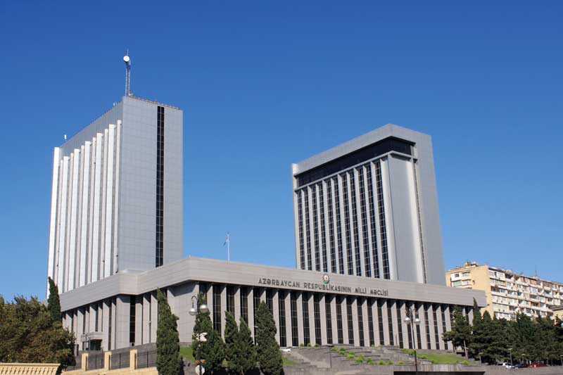 In the background Government House and the Absheron Hotel in Baku, Azerbaijan. 