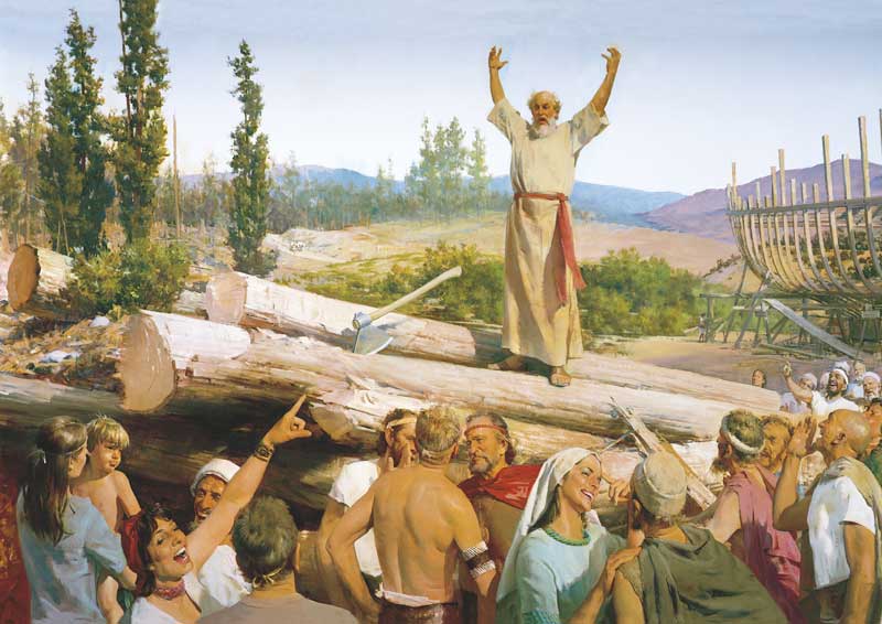 Illustration of  Noah, building the ark. 
