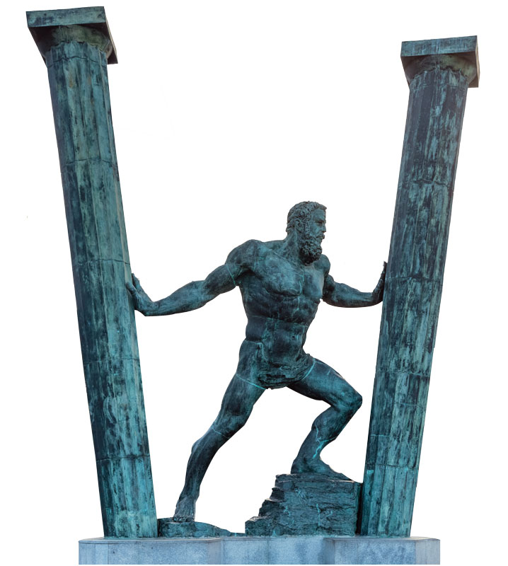 The Pillars of Hercules: Abyla and Calpe, sculpture by Ceutan artist Ginés Serrán Pagán. It is 7m high and weighs 4 ton
