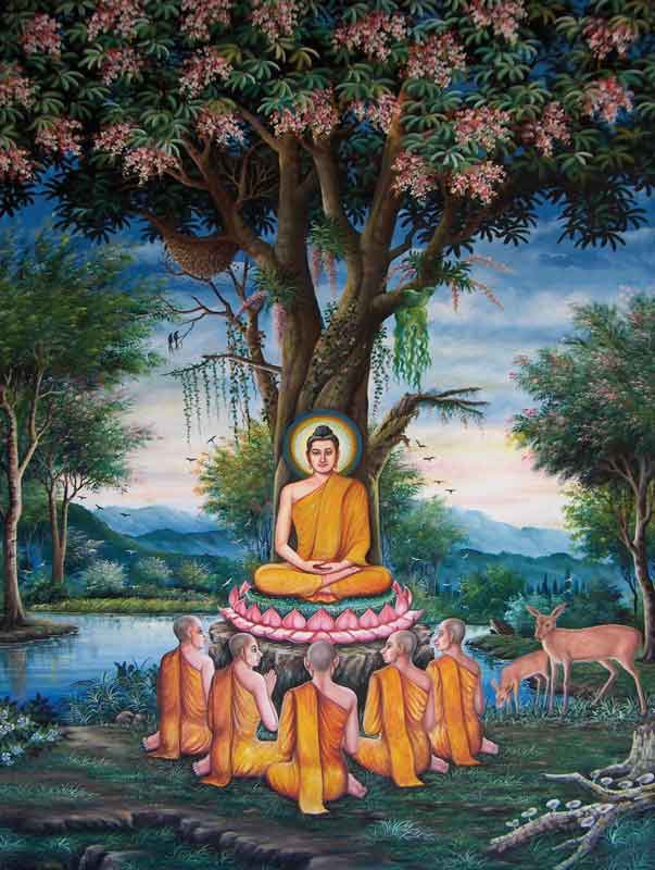 The teachings of Buddha began with the Sermon at Benares