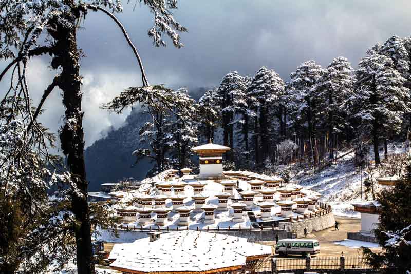 A chorten is a peculiar monument. They are built near strategic points in mountains, rivers 
or roads.
