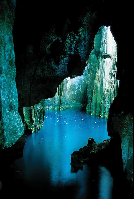It is known as the Blue Lagoon and it’s located inside the Sawa-I-Lau Caves.
