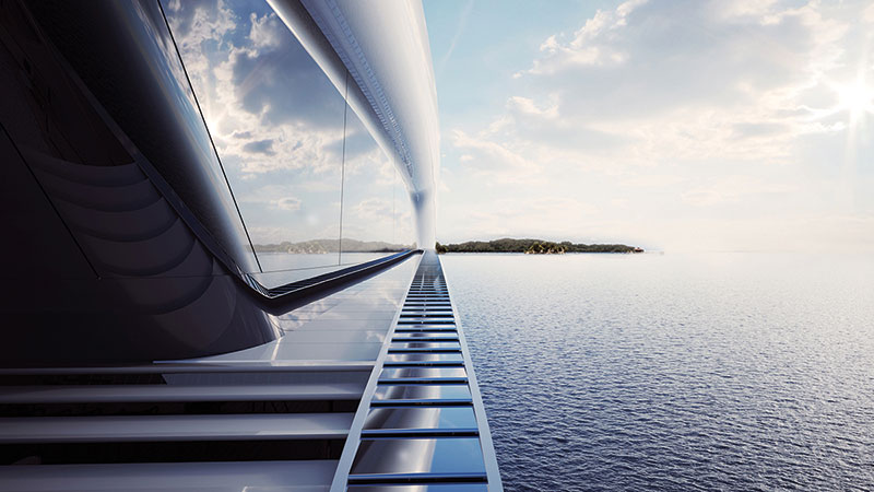 Amura,Panoramic views are one aspect of the futuristic revolution in yacht design. 