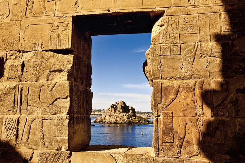 Amura,Vista al río Nilo desde el Templo de Philae en Aswan, Egipto. 