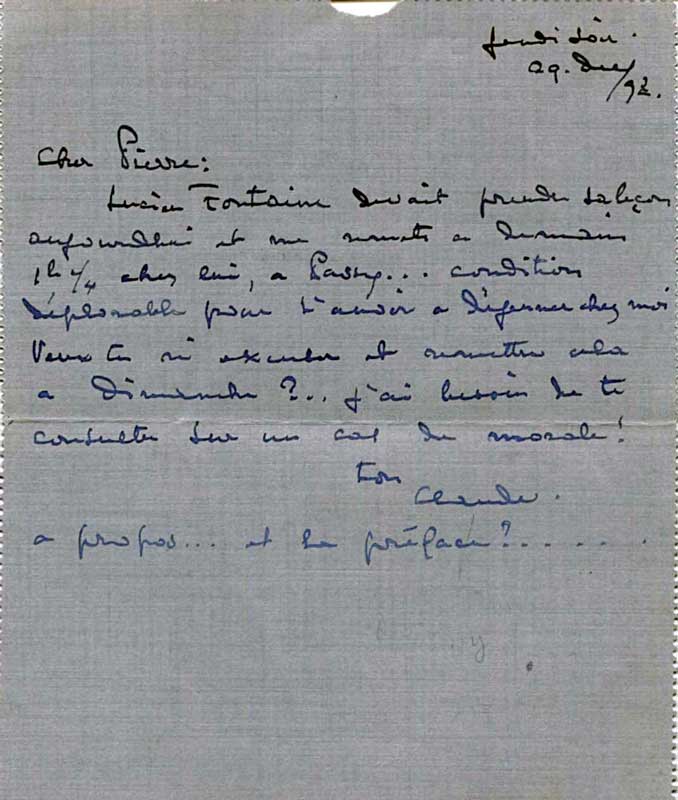 Amura,Región del vino,Ruta del vino,Francia,Claude Debussy, La carta de amor de Claude Debussy a su esposa Emma Bardac.