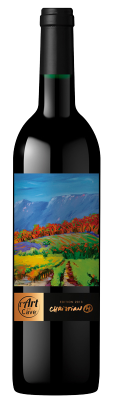 Amura,Agde,Languedoc en voga con l’Art en cave®,tasters,Saint-Chinian, 2013 label was created by Chrisitan H.