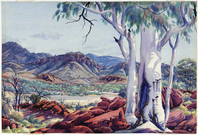 Amura,Amura World,Australia,Australia Occidental, Las obras de Namatjira son vívidas acuarelas del interior de Australia.