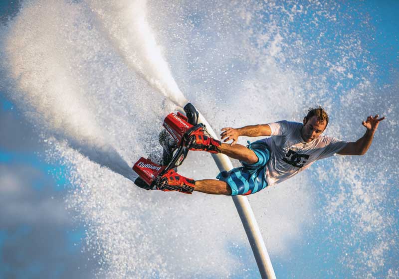 Amura,AmuraWorld,AmuraYachts,Xtreme marine sports, The Flyboard consists of a pair of boots connected by a hose to the turbine exhaust of a jet ski.